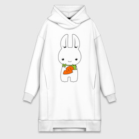 Платье-худи хлопок с принтом Зайчик с морковкой в Тюмени,  |  | белый кролик | животные | зайчик | зайчик с морковкой | морковь