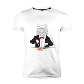 Мужская футболка премиум с принтом Лев вегетарианец в Тюмени, 92% хлопок, 8% лайкра | приталенный силуэт, круглый вырез ворота, длина до линии бедра, короткий рукав | еда | животные | лев | лев вегетарианец | очки | прикольные картинки | хипстер