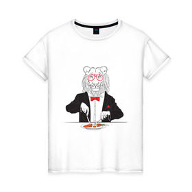 Женская футболка хлопок с принтом Лев вегетарианец в Тюмени, 100% хлопок | прямой крой, круглый вырез горловины, длина до линии бедер, слегка спущенное плечо | еда | животные | лев | лев вегетарианец | очки | прикольные картинки | хипстер