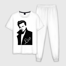 Мужская пижама хлопок с принтом Леонардо Дикаприо в Тюмени, 100% хлопок | брюки и футболка прямого кроя, без карманов, на брюках мягкая резинка на поясе и по низу штанин
 | лео