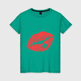 Женская футболка хлопок с принтом Поцелуй на удачу в Тюмени, 100% хлопок | прямой крой, круглый вырез горловины, длина до линии бедер, слегка спущенное плечо | губы | клевер | поцелуй | поцелуй на удачу