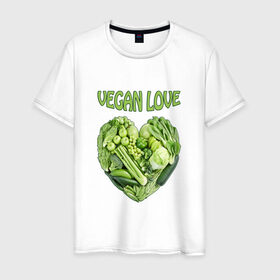 Мужская футболка хлопок с принтом Вегетарианцы - Я никого не ем! в Тюмени, 100% хлопок | прямой крой, круглый вырез горловины, длина до линии бедер, слегка спущенное плечо. | Тематика изображения на принте: vegan | вегетарианцы | капуста | луг | овощи | я никого не ем | яблоко