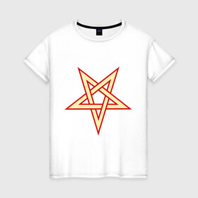 Женская футболка хлопок с принтом Звезда пентограмма в Тюмени, 100% хлопок | прямой крой, круглый вырез горловины, длина до линии бедер, слегка спущенное плечо | дьяволы | звезда пентограмма | монстры | привидения | свет