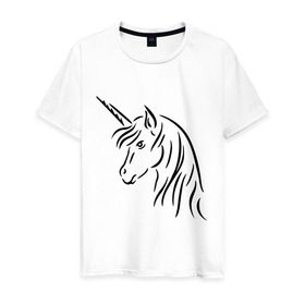 Мужская футболка хлопок с принтом Единорог в Тюмени, 100% хлопок | прямой крой, круглый вырез горловины, длина до линии бедер, слегка спущенное плечо. | unicorn | единорог | животные | лошадь | рог