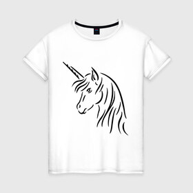Женская футболка хлопок с принтом Единорог в Тюмени, 100% хлопок | прямой крой, круглый вырез горловины, длина до линии бедер, слегка спущенное плечо | unicorn | единорог | животные | лошадь | рог