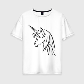 Женская футболка хлопок Oversize с принтом Единорог в Тюмени, 100% хлопок | свободный крой, круглый ворот, спущенный рукав, длина до линии бедер
 | unicorn | единорог | животные | лошадь | рог