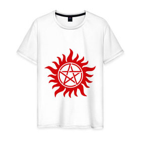 Мужская футболка хлопок с принтом Огненная пентограмма в Тюмени, 100% хлопок | прямой крой, круглый вырез горловины, длина до линии бедер, слегка спущенное плечо. | звезда | монстры | огненная пентограмма | привидения и дьяволы | прикольные картинки