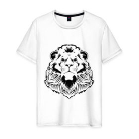 Мужская футболка хлопок с принтом Лев силуэт в Тюмени, 100% хлопок | прямой крой, круглый вырез горловины, длина до линии бедер, слегка спущенное плечо. | животные | лев | лев силуэт | прикольные картинки