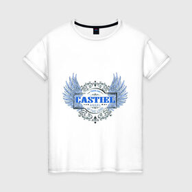 Женская футболка хлопок с принтом Ангел Кастиэль - Сверхъестественное в Тюмени, 100% хлопок | прямой крой, круглый вырез горловины, длина до линии бедер, слегка спущенное плечо | ангел кастиэль | сверхъестественное | сериалы