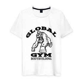 Мужская футболка хлопок с принтом Global Gym Bodybuilding в Тюмени, 100% хлопок | прямой крой, круглый вырез горловины, длина до линии бедер, слегка спущенное плечо. | global gym bodybuilding | силовой спорт | спорт