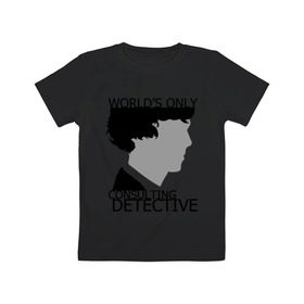 Детская футболка хлопок с принтом Sherlock Detective в Тюмени, 100% хлопок | круглый вырез горловины, полуприлегающий силуэт, длина до линии бедер | Тематика изображения на принте: sherlock detective | кино | мультфильмы и тв 
подкатегория: | сыщик | холмс | хомс