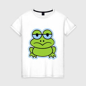Женская футболка хлопок с принтом Лягушонок в Тюмени, 100% хлопок | прямой крой, круглый вырез горловины, длина до линии бедер, слегка спущенное плечо | животные | зеленая | ква | квакушка | лягушонок | прикольные картинки