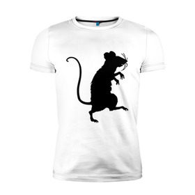 Мужская футболка премиум с принтом Силуэт крысы в Тюмени, 92% хлопок, 8% лайкра | приталенный силуэт, круглый вырез ворота, длина до линии бедра, короткий рукав | животные | крыса | мышь | силуэт крысы | хомяк