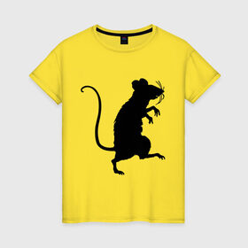 Женская футболка хлопок с принтом Силуэт крысы в Тюмени, 100% хлопок | прямой крой, круглый вырез горловины, длина до линии бедер, слегка спущенное плечо | животные | крыса | мышь | силуэт крысы | хомяк