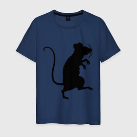Мужская футболка хлопок с принтом Силуэт крысы в Тюмени, 100% хлопок | прямой крой, круглый вырез горловины, длина до линии бедер, слегка спущенное плечо. | Тематика изображения на принте: животные | крыса | мышь | силуэт крысы | хомяк