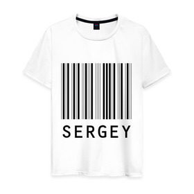 Мужская футболка хлопок с принтом Сергей (штрихкод) в Тюмени, 100% хлопок | прямой крой, круглый вырез горловины, длина до линии бедер, слегка спущенное плечо. | имена | серега | серый | штрихкод
