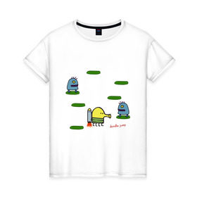 Женская футболка хлопок с принтом Doodle Jump в Тюмени, 100% хлопок | прямой крой, круглый вырез горловины, длина до линии бедер, слегка спущенное плечо | doodle jump | дудл жамп | игры | мобильные игры