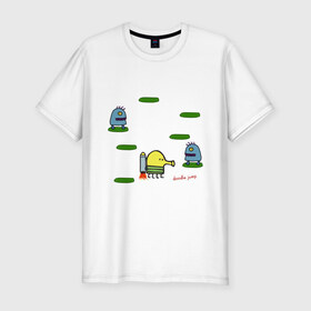 Мужская футболка премиум с принтом Doodle Jump в Тюмени, 92% хлопок, 8% лайкра | приталенный силуэт, круглый вырез ворота, длина до линии бедра, короткий рукав | doodle jump | дудл жамп | игры | мобильные игры