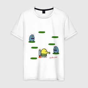 Мужская футболка хлопок с принтом Doodle Jump в Тюмени, 100% хлопок | прямой крой, круглый вырез горловины, длина до линии бедер, слегка спущенное плечо. | doodle jump | дудл жамп | игры | мобильные игры