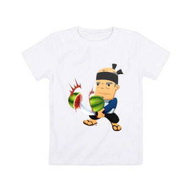 Детская футболка хлопок с принтом Fruit Ninja в Тюмени, 100% хлопок | круглый вырез горловины, полуприлегающий силуэт, длина до линии бедер | fruit ninja | игры | мобильные игры | ниньзя | фруктовый ниньзя | фрукты