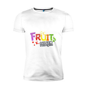 Мужская футболка премиум с принтом Fruit Ninja в Тюмени, 92% хлопок, 8% лайкра | приталенный силуэт, круглый вырез ворота, длина до линии бедра, короткий рукав | fruit ninja | игры | мобильные игры | ниньзя | фруктовый ниньзя | фрукты