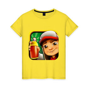 Женская футболка хлопок с принтом Subway Surfers в Тюмени, 100% хлопок | прямой крой, круглый вырез горловины, длина до линии бедер, слегка спущенное плечо | subway surfers | surfer | сабвей сюрфер | сюрфер