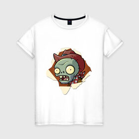 Женская футболка хлопок с принтом Зомби против Растений в Тюмени, 100% хлопок | прямой крой, круглый вырез горловины, длина до линии бедер, слегка спущенное плечо | зомби