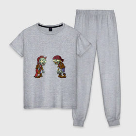 Женская пижама хлопок с принтом Зомби против Растений в Тюмени, 100% хлопок | брюки и футболка прямого кроя, без карманов, на брюках мягкая резинка на поясе и по низу штанин | зомби