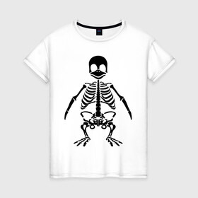 Женская футболка хлопок с принтом Пингвин скелет в Тюмени, 100% хлопок | прямой крой, круглый вырез горловины, длина до линии бедер, слегка спущенное плечо | пингвин | скелет