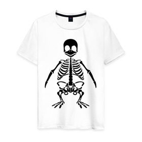 Мужская футболка хлопок с принтом Пингвин скелет в Тюмени, 100% хлопок | прямой крой, круглый вырез горловины, длина до линии бедер, слегка спущенное плечо. | пингвин | скелет