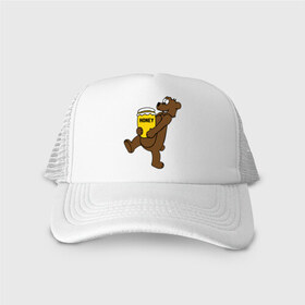 Кепка тракер с сеткой с принтом Медведь с медом в Тюмени, трикотажное полотно; задняя часть — сетка | длинный козырек, универсальный размер, пластиковая застежка | животные | медведь с медом медведь мед | сладкое