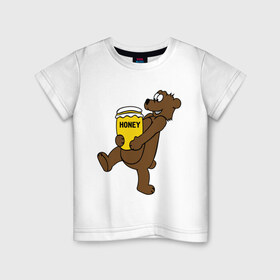 Детская футболка хлопок с принтом Медведь с медом в Тюмени, 100% хлопок | круглый вырез горловины, полуприлегающий силуэт, длина до линии бедер | животные | медведь с медом медведь мед | сладкое