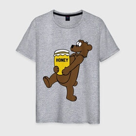 Мужская футболка хлопок с принтом Медведь с медом в Тюмени, 100% хлопок | прямой крой, круглый вырез горловины, длина до линии бедер, слегка спущенное плечо. | животные | медведь с медом медведь мед | сладкое
