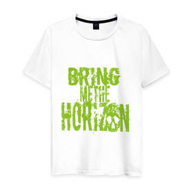 Мужская футболка хлопок с принтом Bring me the horizon logo в Тюмени, 100% хлопок | прямой крой, круглый вырез горловины, длина до линии бедер, слегка спущенное плечо. | bring me to horizon | hardcore | kubana 2014 | кубана | лого | музыка | с группами | фестиваль | череп