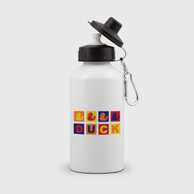 Бутылка спортивная с принтом Duck в Тюмени, металл | емкость — 500 мл, в комплекте две пластиковые крышки и карабин для крепления | duck | дети | животные | утки | утята