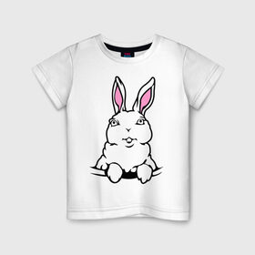 Детская футболка хлопок с принтом Зайчик в кармашке в Тюмени, 100% хлопок | круглый вырез горловины, полуприлегающий силуэт, длина до линии бедер | Тематика изображения на принте: белый кролик | животные | зайка | зайчик в кармашке | кролик