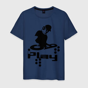 Мужская футболка хлопок с принтом Диджик играй в Тюмени, 100% хлопок | прямой крой, круглый вырез горловины, длина до линии бедер, слегка спущенное плечо. | диджик играй | музыка | наушники | электронная