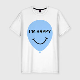 Мужская футболка премиум с принтом Я счастлив (парная) в Тюмени, 92% хлопок, 8% лайкра | приталенный силуэт, круглый вырез ворота, длина до линии бедра, короткий рукав | Тематика изображения на принте: все | для двоих | парная | парные | я счастлив