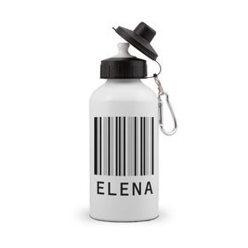 Бутылка спортивная с принтом Елена (штрихкод) в Тюмени, металл | емкость — 500 мл, в комплекте две пластиковые крышки и карабин для крепления | елена | имена | лена | ленка