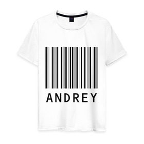 Мужская футболка хлопок с принтом Андрей (штрихкод) в Тюмени, 100% хлопок | прямой крой, круглый вырез горловины, длина до линии бедер, слегка спущенное плечо. | андрей | имена | штрихкод