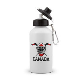 Бутылка спортивная с принтом Canada (Канадский хоккей) в Тюмени, металл | емкость — 500 мл, в комплекте две пластиковые крышки и карабин для крепления | canada | канадский | клюшка | спорт | хоккей | шайба