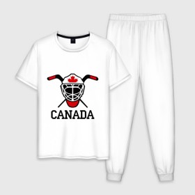 Мужская пижама хлопок с принтом Canada (Канадский хоккей) в Тюмени, 100% хлопок | брюки и футболка прямого кроя, без карманов, на брюках мягкая резинка на поясе и по низу штанин
 | canada | канадский | клюшка | спорт | хоккей | шайба