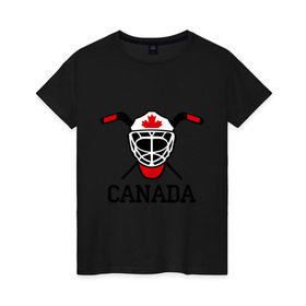 Женская футболка хлопок с принтом Canada (Канадский хоккей) в Тюмени, 100% хлопок | прямой крой, круглый вырез горловины, длина до линии бедер, слегка спущенное плечо | canada | канадский | клюшка | спорт | хоккей | шайба