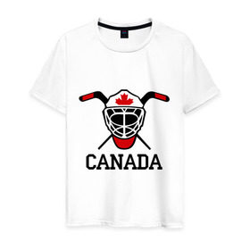 Мужская футболка хлопок с принтом Canada (Канадский хоккей) в Тюмени, 100% хлопок | прямой крой, круглый вырез горловины, длина до линии бедер, слегка спущенное плечо. | canada | канадский | клюшка | спорт | хоккей | шайба