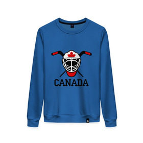 Женский свитшот хлопок с принтом Canada (Канадский хоккей) в Тюмени, 100% хлопок | прямой крой, круглый вырез, на манжетах и по низу широкая трикотажная резинка  | canada | канадский | клюшка | спорт | хоккей | шайба