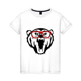 Женская футболка хлопок с принтом Медведь в очках в Тюмени, 100% хлопок | прямой крой, круглый вырез горловины, длина до линии бедер, слегка спущенное плечо | животные | медведь | медведь в очках | прикольные картинки