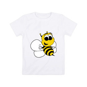 Детская футболка хлопок с принтом Пчёлка в Тюмени, 100% хлопок | круглый вырез горловины, полуприлегающий силуэт, длина до линии бедер | Тематика изображения на принте: животные | прикольные картинки | пчёлка | шмель