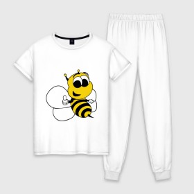Женская пижама хлопок с принтом Пчёлка в Тюмени, 100% хлопок | брюки и футболка прямого кроя, без карманов, на брюках мягкая резинка на поясе и по низу штанин | животные | прикольные картинки | пчёлка | шмель