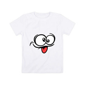 Детская футболка хлопок с принтом Балдежный смайлик в Тюмени, 100% хлопок | круглый вырез горловины, полуприлегающий силуэт, длина до линии бедер | smile | прикольная мордочка | рожа | рожица | смайл | смайлик | язык