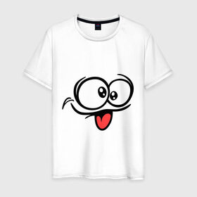 Мужская футболка хлопок с принтом Балдежный смайлик в Тюмени, 100% хлопок | прямой крой, круглый вырез горловины, длина до линии бедер, слегка спущенное плечо. | smile | прикольная мордочка | рожа | рожица | смайл | смайлик | язык